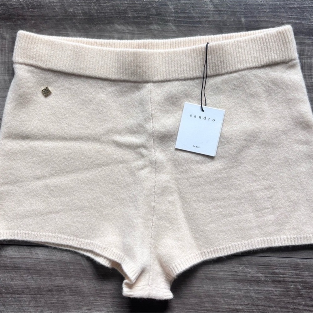 Sandro Cream Knit High-Waist Shorts